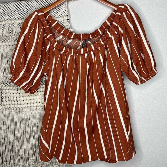 Anthropologie Terracotta striped Off-the-shoulder Top - Picture 1 of 8